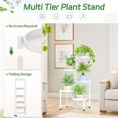 iDavosic.ly Plant Stand Indoor Outdoor, 5 Tier Corner Metal Flower Display Holder Shelf, Folding