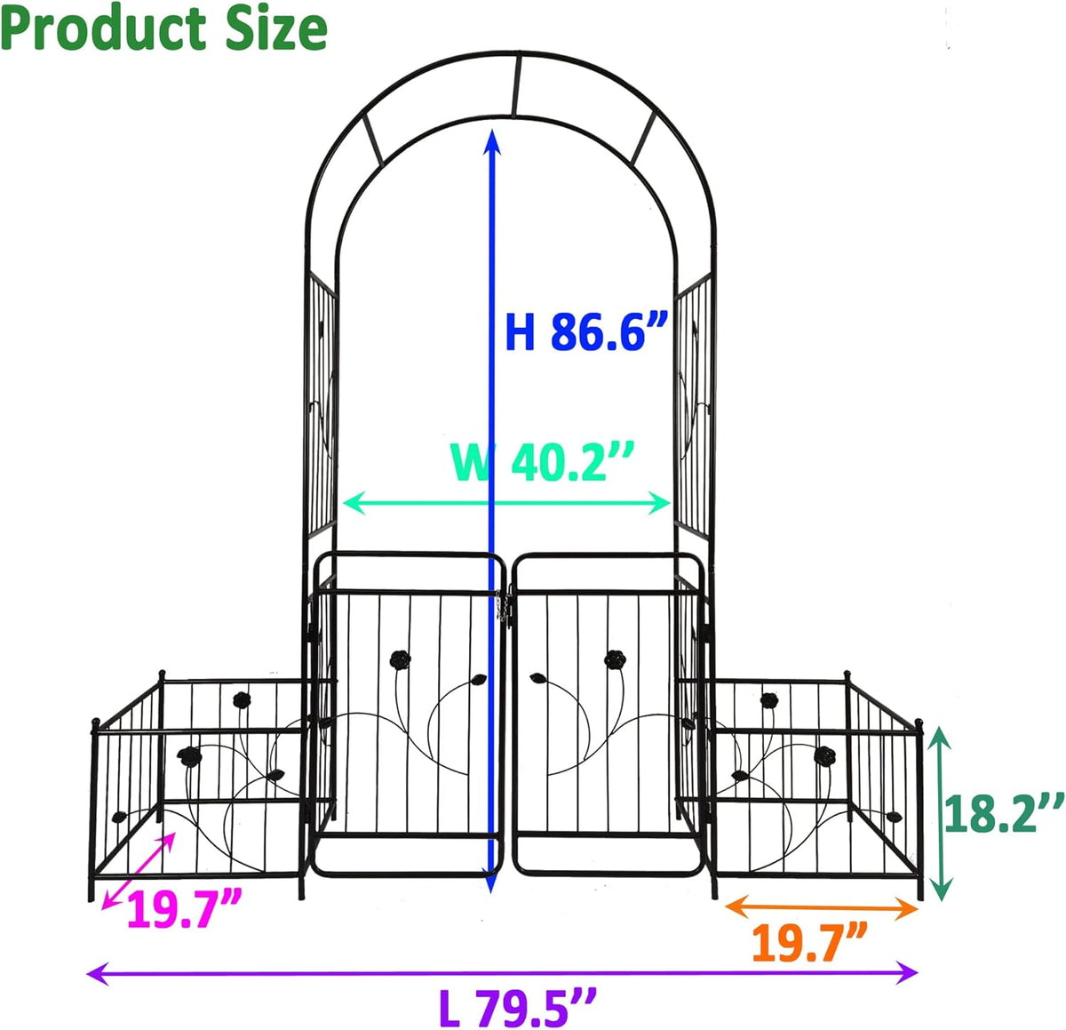 Metal Garden Arbor Arch with Gate and Plant Box, 86.6" H Garden Trellis Wedding Arch Party