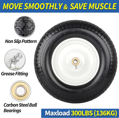 4.80/4.00-8" Flat-Free Tire and Wheel 16" Solid Wheelbarrow Tire, 6" Centered Hub, 5/8" Axle Bore