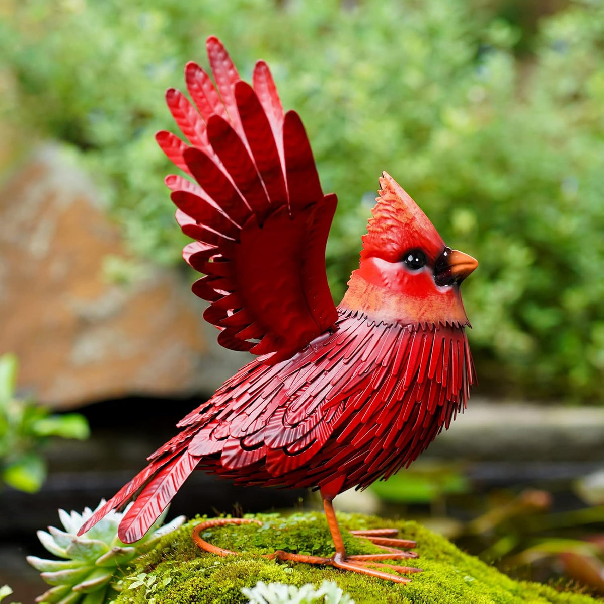 Nacome Cardinal Garden Decor Metal Yard: Art Outdoor Sculptures & Statues Large Red Bird Ornaments