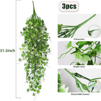 RECUTMS Artificial Hanging Plant - Faux Ivy Vine With White UV Resistant Leaves for Room, Office