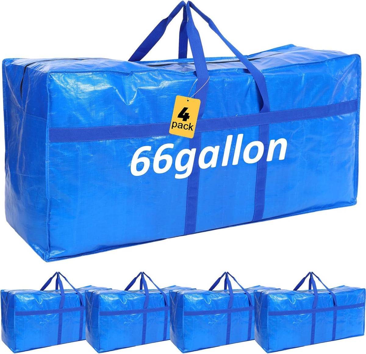 4 Pcs 66 Gallon Large Moving Bags with Zipper and Handles Foldable Storage Duffle Bags Heavy Duty