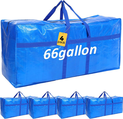 4 Pcs 66 Gallon Large Moving Bags with Zipper and Handles Foldable Storage Duffle Bags Heavy Duty