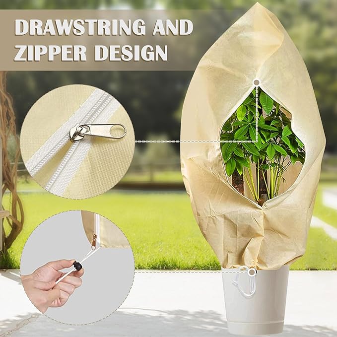 LangRay Plant Covers Freeze Protection, Winter Frost Cloths 2.8oz/yd² with Zipper and Drawstring