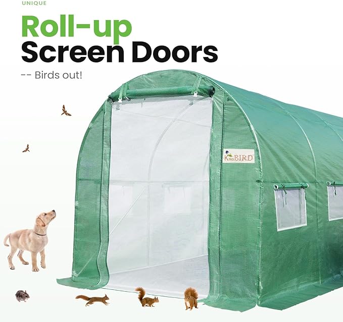 KING BIRD Premium 15x6.6x6.6FT Greenhouse for Outdoors, Large Walk-in Upgraded Galvanized Metal