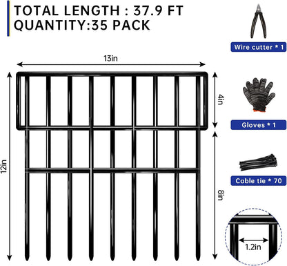 35 Panels Garden Fence Animal Barrier, 38 Ft(L) X 13 in(H) No Dig Fence for Dogs, Upgrade 1.2in Gap