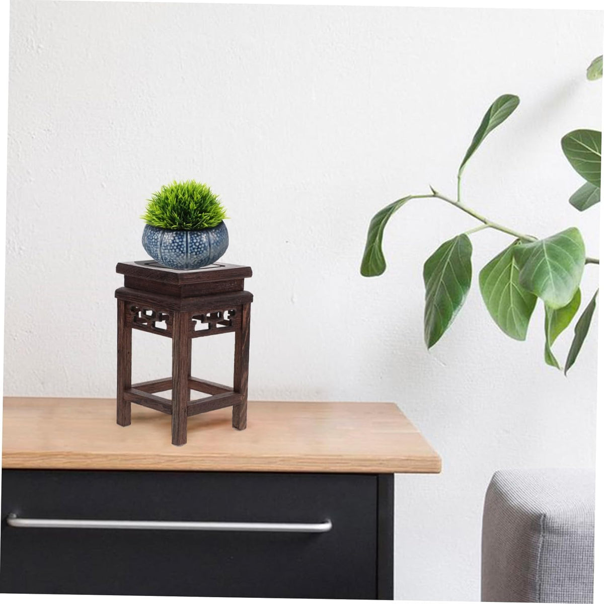 HOMSFOU Antique Chinese Decor Wood Flower Display Stand Vase Holder Decor Plant Pot Stand