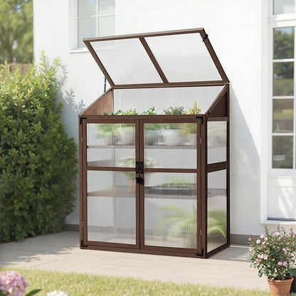 Macrout Cold Frame Greenhouse, Large Wooden Greenhouse Cabinet, Garden Cold Frame with Adjustable