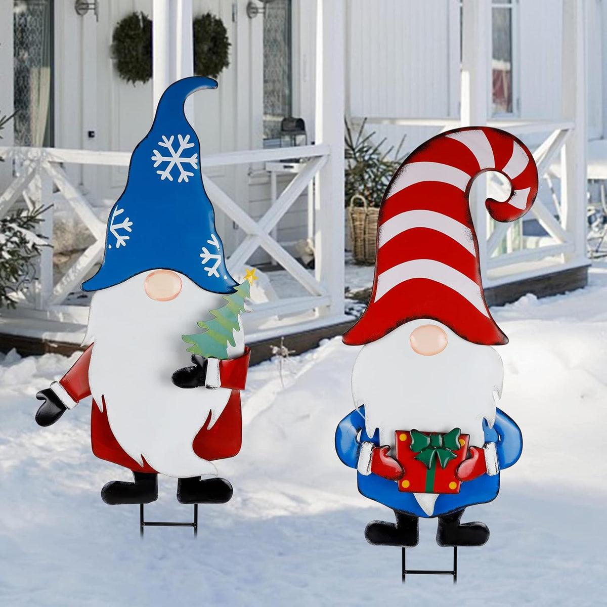 Hausse 2 Pack Garden Metal Gnome Stakes, 33 Inch Christmas Decorative Gnomes Stakes, Yard Signs for