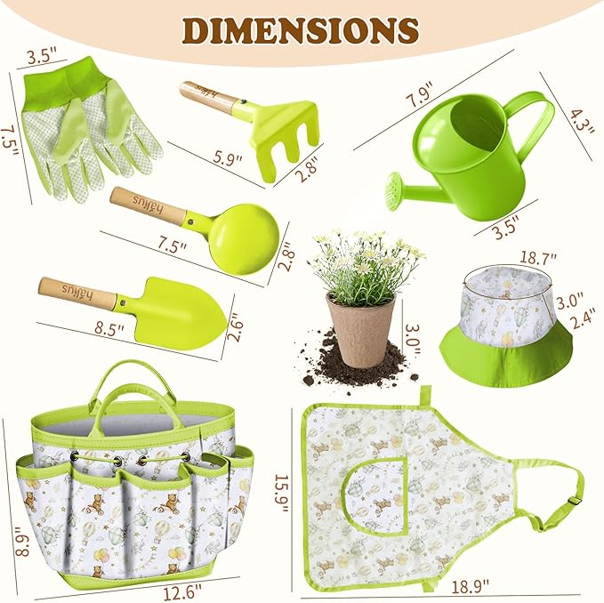 Kids Gardening Tool Set 18PCS Kids Toddler Gardening Set Includes Tote Bag Watering Can Apron Hat