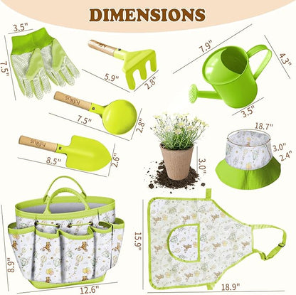 Kids Gardening Tool Set 18PCS Kids Toddler Gardening Set Includes Tote Bag Watering Can Apron Hat