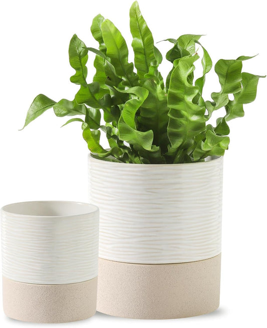 Nihow Self Watering Plant Pot for Indoor Plants: 4.5+6 Inch Ceramic Planter with Drainage Hole &