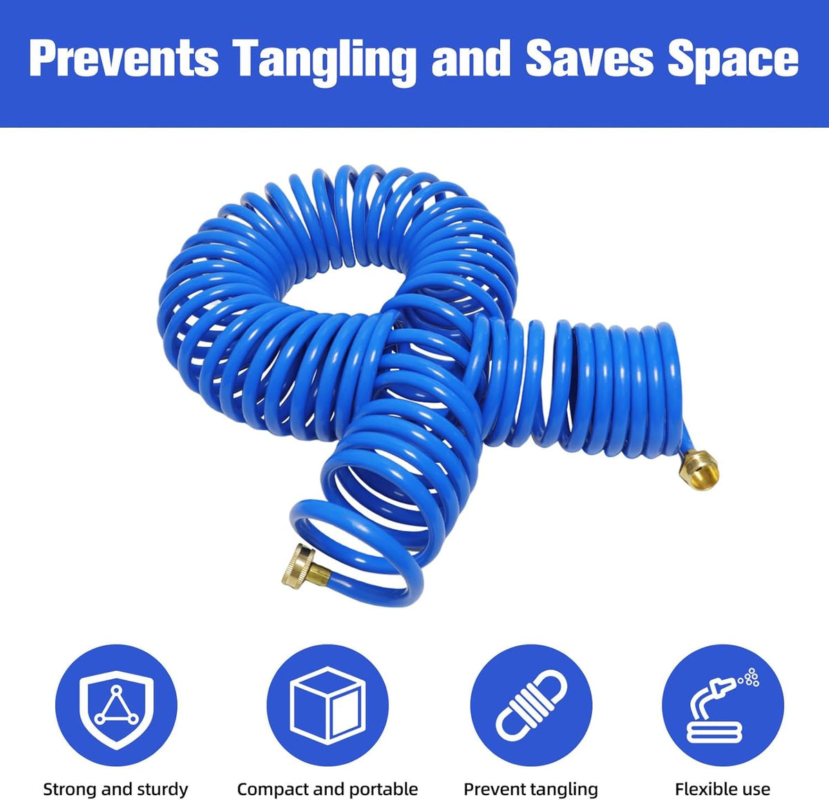 Coil Hose,3/8" EVA Coil Garden Hose 25 FT,Curly Water Hose Lightweight with Brass Connectors,Recoil