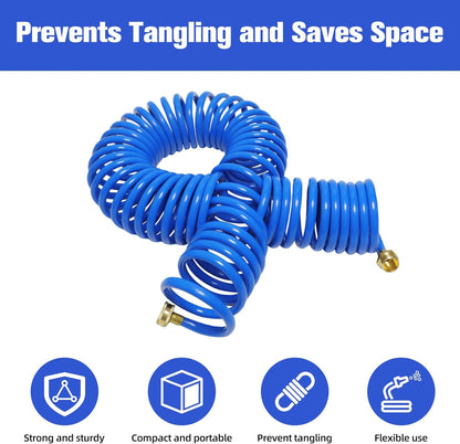 Coil Hose,3/8" EVA Coil Garden Hose 25 FT,Curly Water Hose Lightweight with Brass Connectors,Recoil