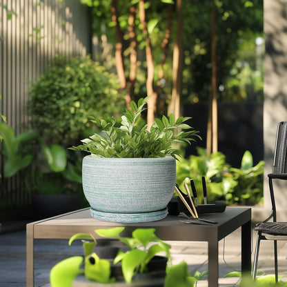 SQOWL Ceramic Pots for Plants - 10 Inch Ceramic Planter for Indoor Outdoor, Modern Round Flower Pot