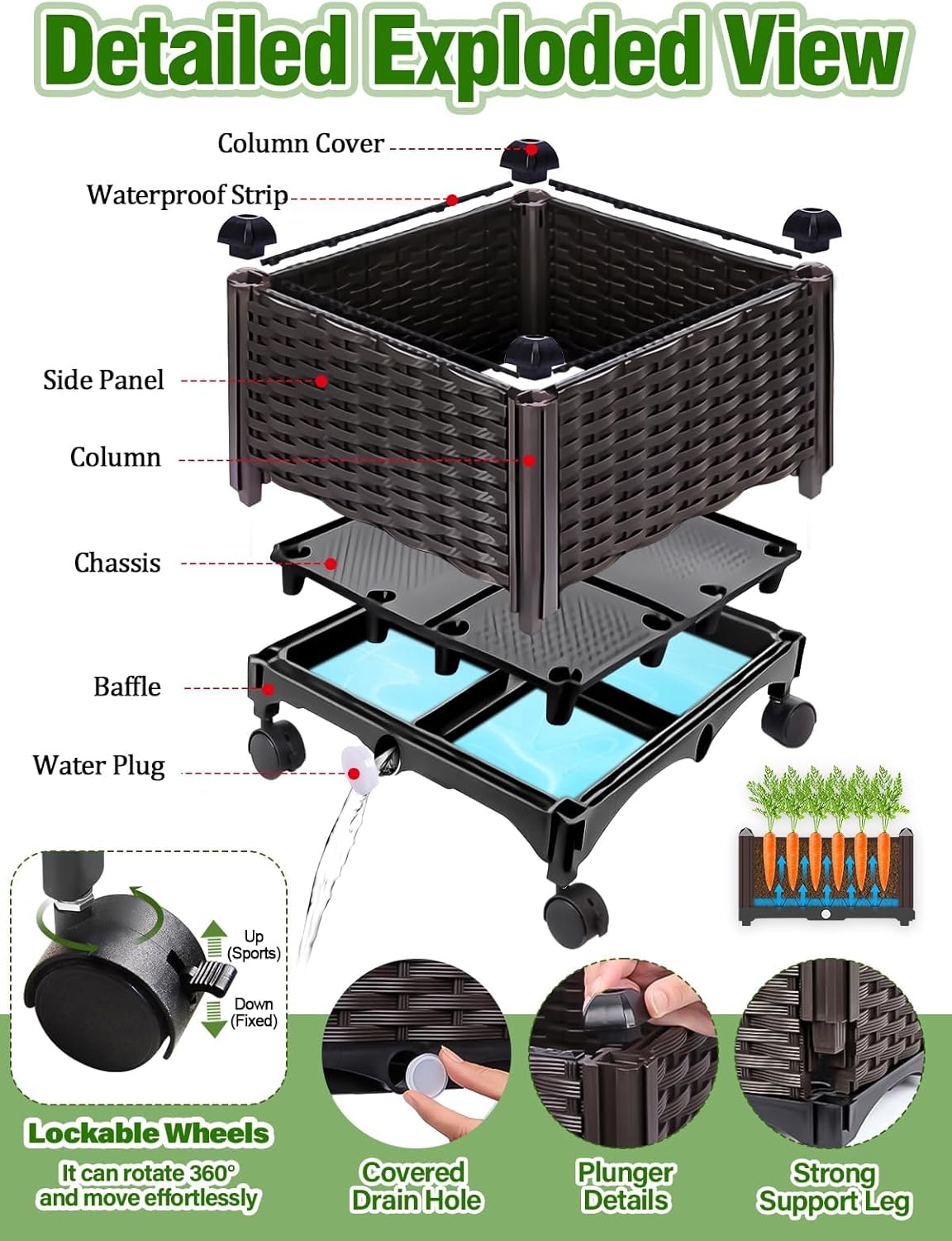Kalolary 170CM Raised Garden Bed with Metal Trellis, Large Plastic Planter Box with Drainage Hole