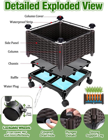 Kalolary 170CM Raised Garden Bed with Metal Trellis, Large Plastic Planter Box with Drainage Hole