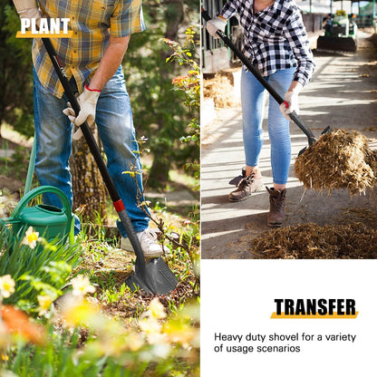 Heavy Duty Round Point Digging Shovel with Long Fiberglass Handle Garden Shovels Spade for