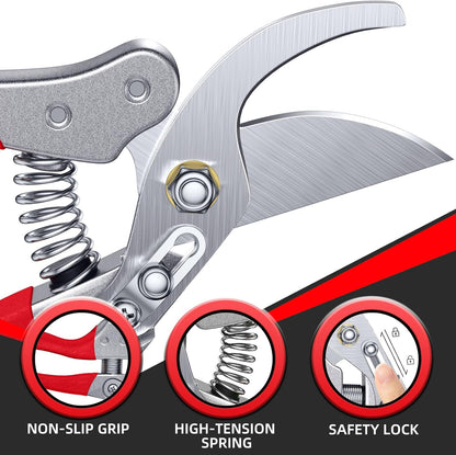 Pruning Shears for Gardening - DECERK 8.5" Professional Bypass Garden Scissors & Clippers, Heavy