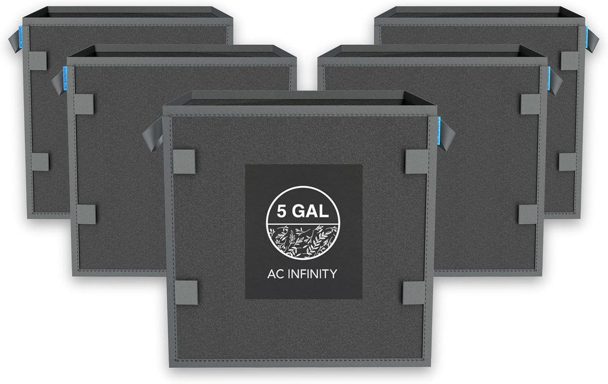 AC Infinity Square Heavy Duty Fabric Pots, 5 Gallon Aeration Reusable Grow Bags 5-Pack with 500G