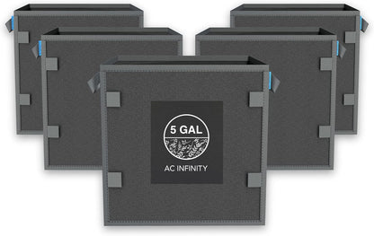 AC Infinity Square Heavy Duty Fabric Pots, 5 Gallon Aeration Reusable Grow Bags 5-Pack with 500G