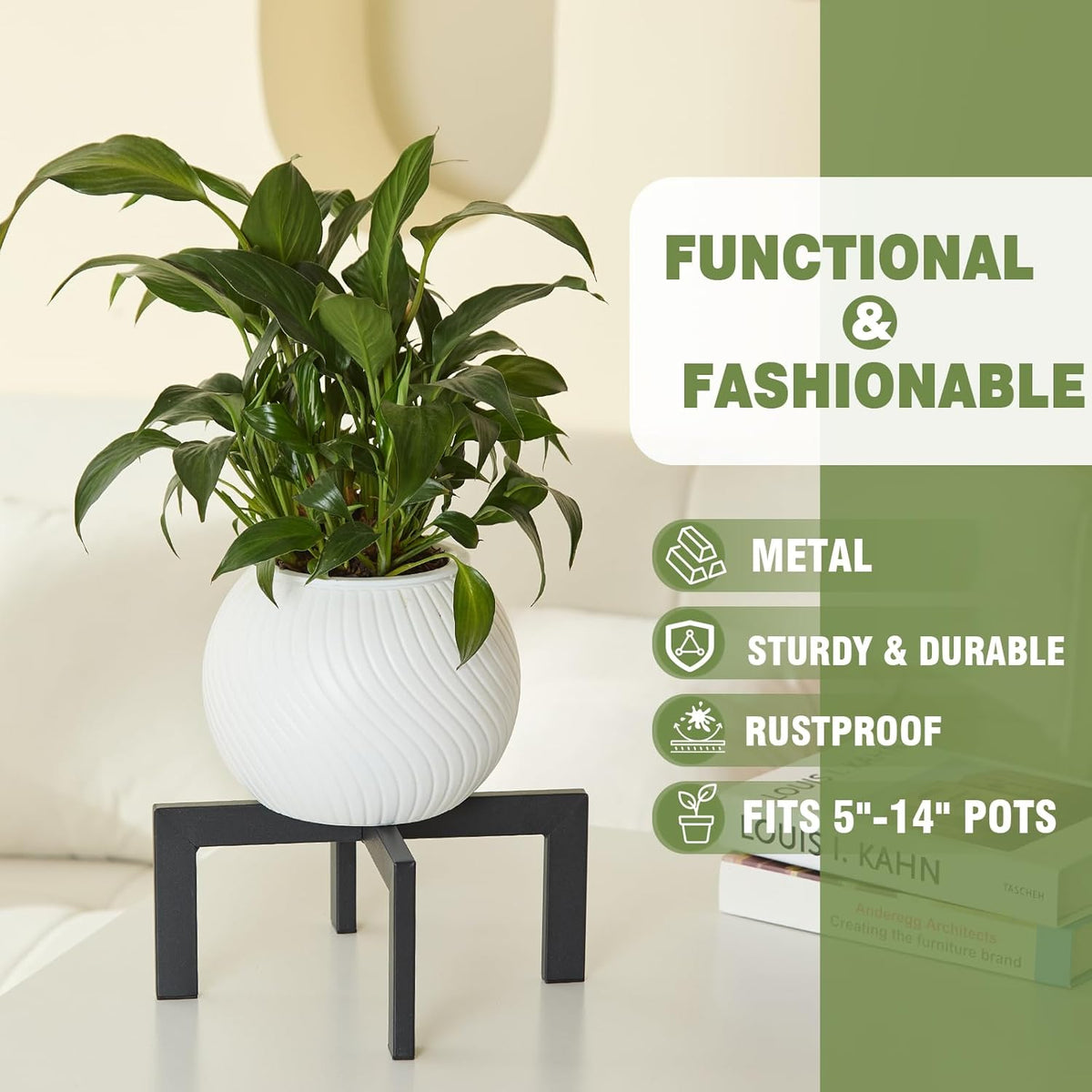 Heavy-Duty Metal Plant Stands Indoor Outdoor, 2/3 Pack Modern Plant Holder & Rattan Stool - Low