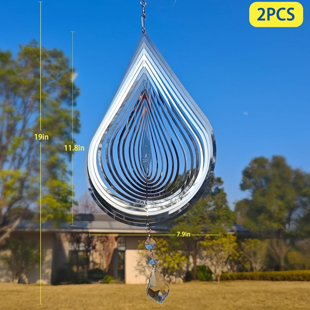 2PCS Wind Spinner 3D Stainless Steel Metal Sculptures Decorations, Water Droplets Wind Sculptures &