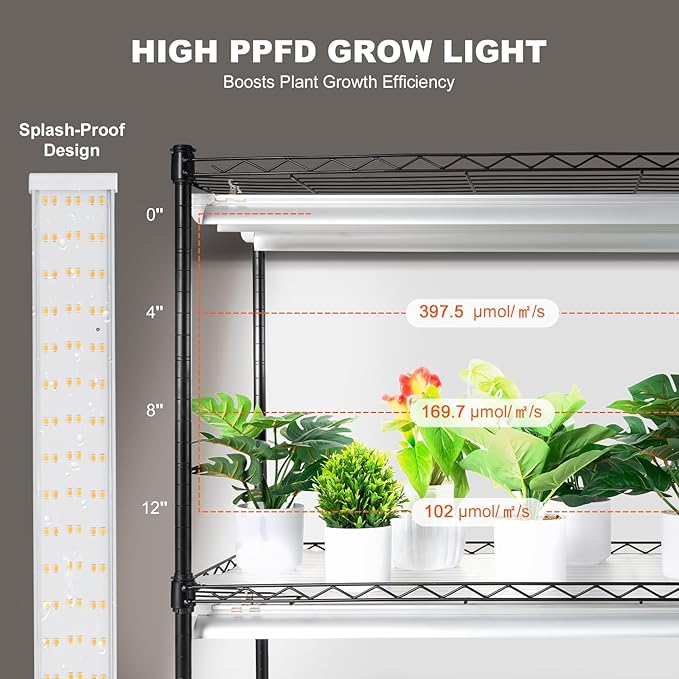 VEVOR DIY Plant Stand with Grow Light, 6-Tier Large Tall Plant Shelf with 192W 5000K Full Spectrum