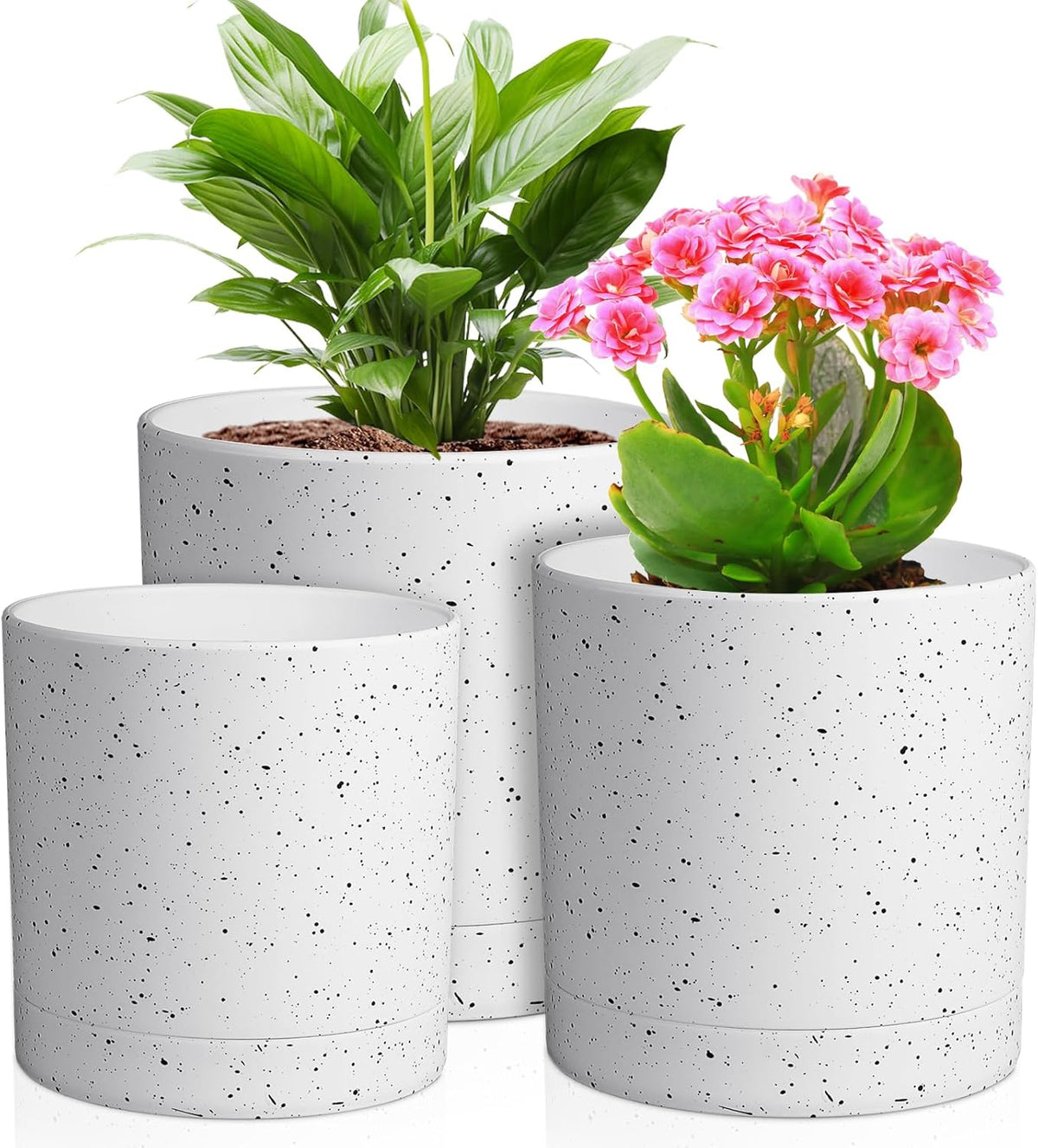6/5/4 inch Plant Pots, 3 Pack Cylinder Flower Pots for Small Indoor Outdoor Plants, Plastic