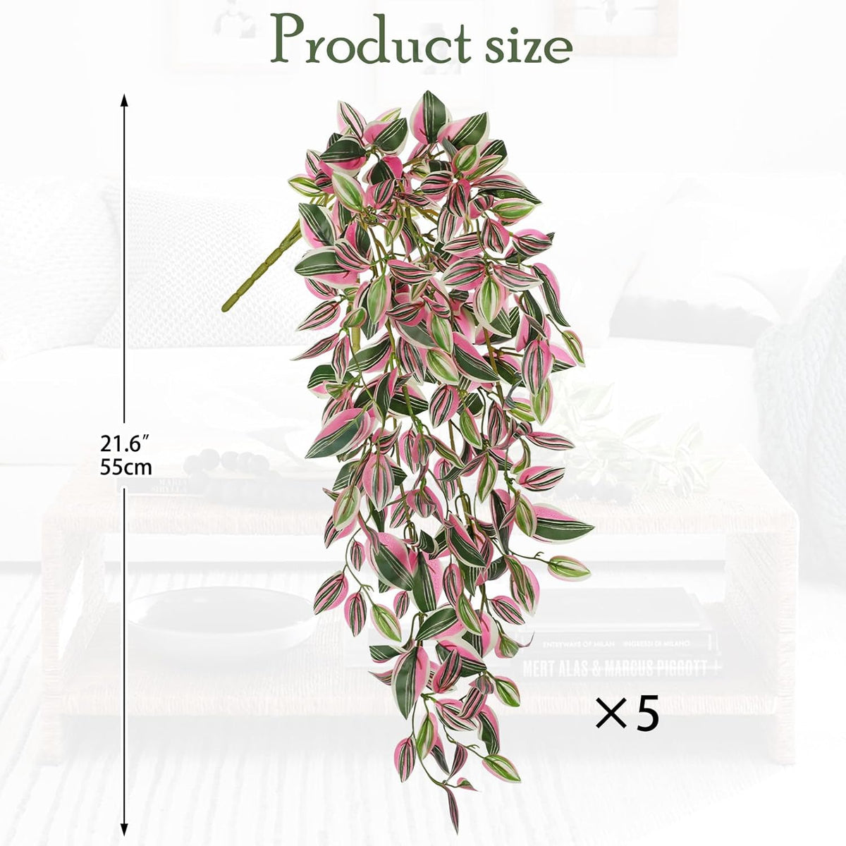 DILATATA Fake Hanging Plants Artificial Hanging Plants 22" Faux Wandering Jew Hanging Leaves Plant
