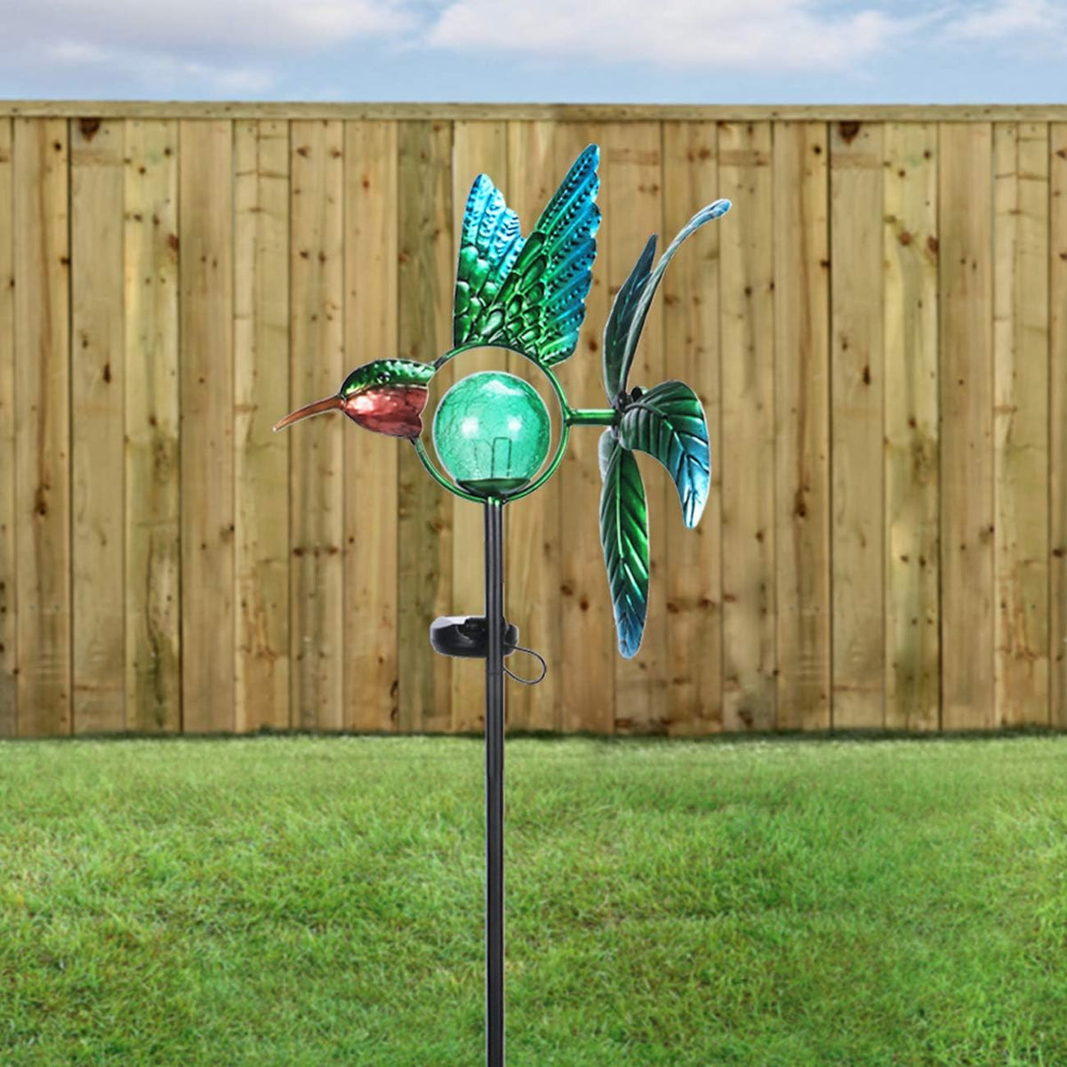 Afirst Solar Hummingbird Wind Spinner, Metal Kinetic Garden Stake Lights Wind Spinners, Outdoor