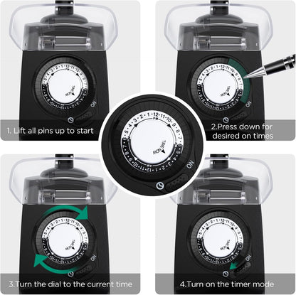 G-Homa 24 Hour Mechanical Outdoor Timer Outlet, Outdoor Timer for Lights, 3-Prong Outdoor Light