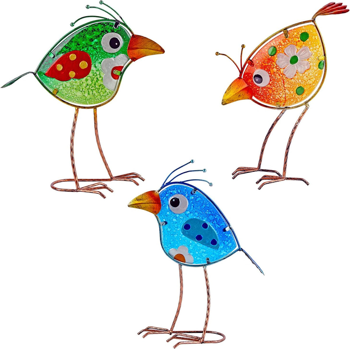 John's Studio Garden Decor for Outside - Outdoor Statue Decorations Metal Bird Glass Yard Art
