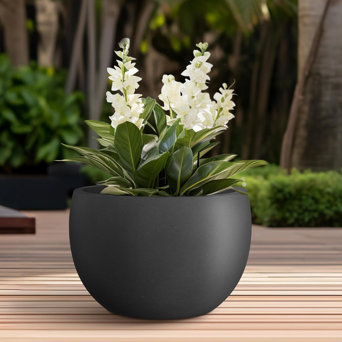Kante 19.9" Dia Round Concrete Planter, Outdoor/Indoor Large Bowl Plant Pots with Drainage Hole and