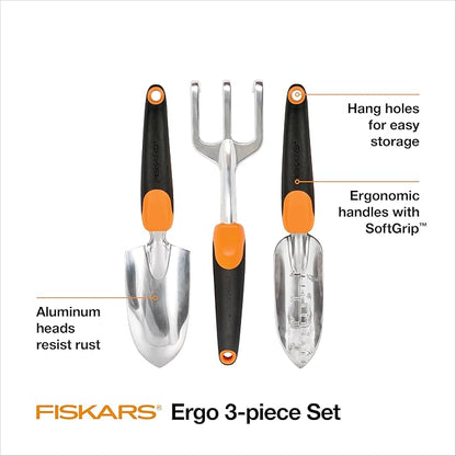 Fiskars 3-in-1 Garden Tool Set, Includes Trowel, Transplanter, and Cultivator for Outdoor