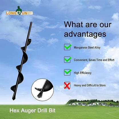 1.7"x15" Garden Auger Drill Bit for Planting Solid Shaft Bulb Auger, Heavy Duty Garden Spiral Drill