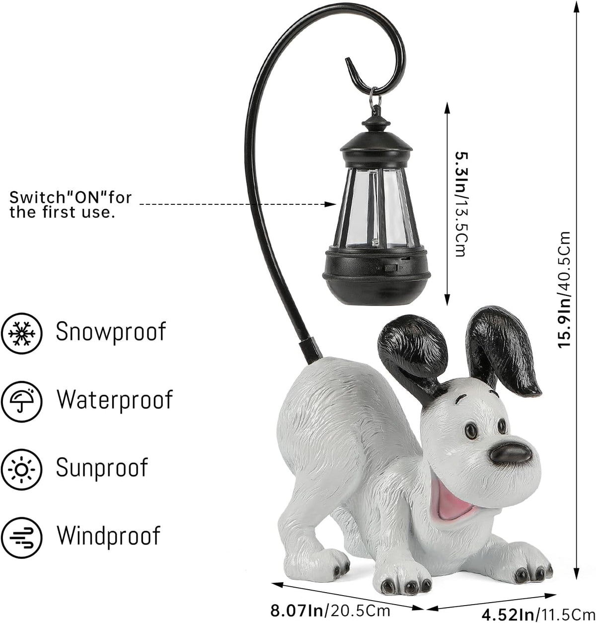 Laughing Dog Figurine with Solar-Powered LED Light 15.9 Inches Tall Perfect for Gift Garden Decor