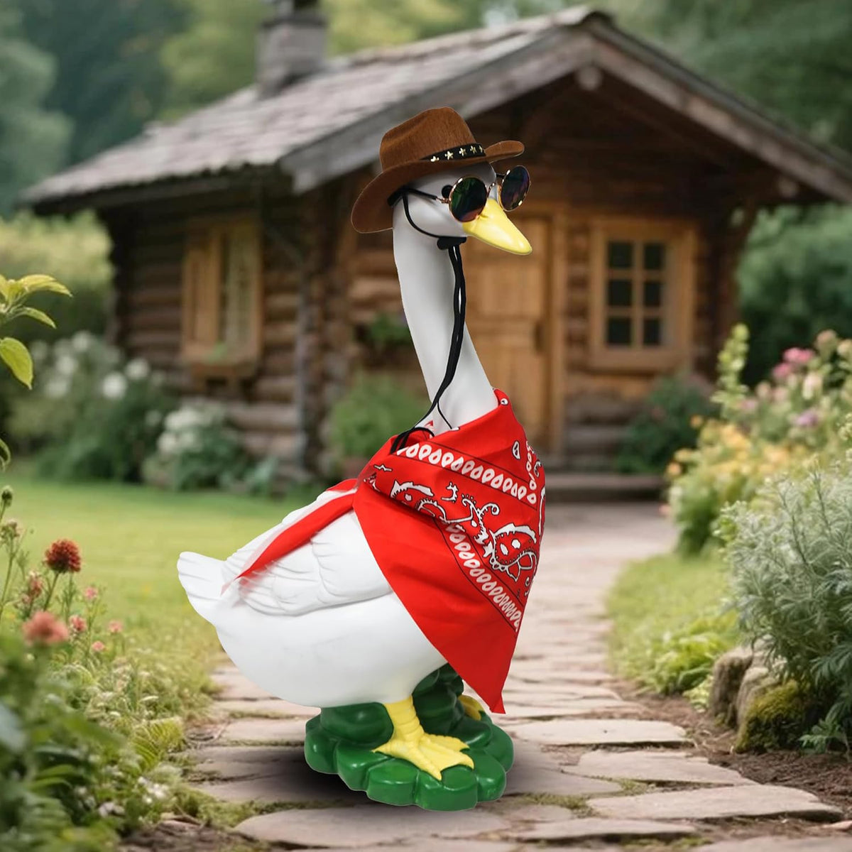 Porch Goose Statues with Outfits, 20 "Large Goose Porch Figurine Decor, Funny Porch Goose