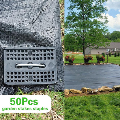 Bakulyor 50 Pcs Landscape Staples + 50 Pcs Gasket, 6 Inch Garden Stakes Staples 11 Gauge U Shaped