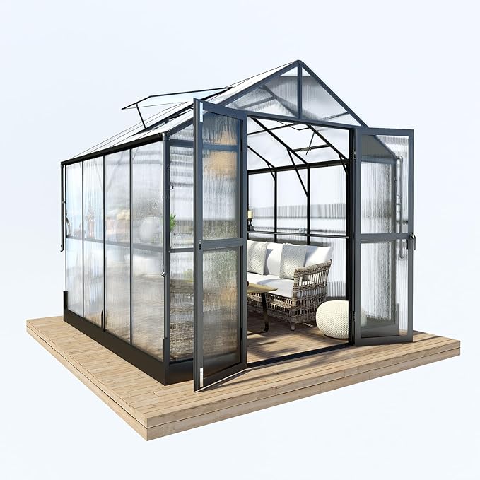 HOWE 8x8x7.5 FT Aluminum Greenhouses for Outdoors,Polycarbonate Greenhouse with 2 Vents Lockable