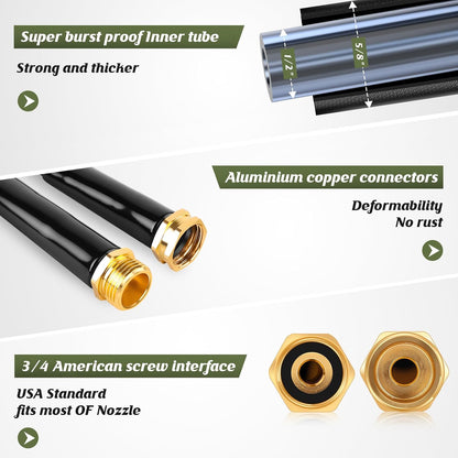Non-Expanding Garden Hose 50FT, Lightweight & DurableWater Hose, No-Kink, Tough & Flexible Hose