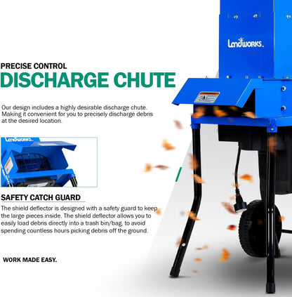 Landworks Electric Leaf Mulcher & Shredder - 15-AMP, 1800W, Steel Construction, 11" Blades, 0.5"