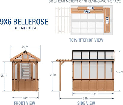 Backyard Discovery Bellerose 9' x 6' Cedar Wood and Polycarbonate Walk-in Greenhouse Kit with