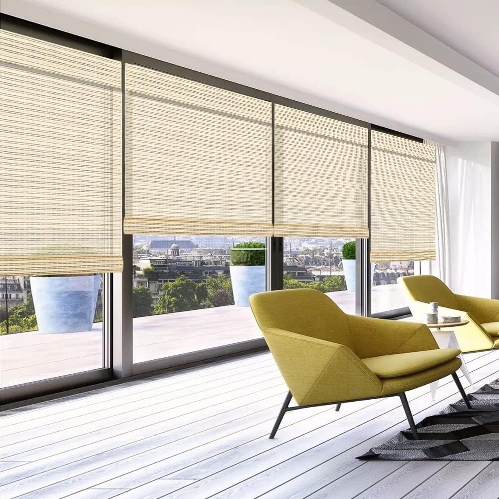 LETAU Cordless Wood Window Roller Shades, Bamboo Light Filtering Window Blinds for Indoor Home