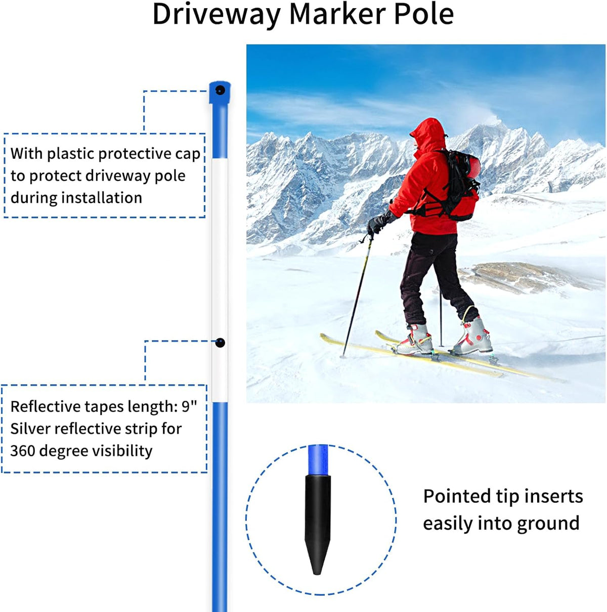 Driveway Markers Snow Stakes 48 inch Blue Plow Stakes Reflective Fiberglass, Pack of 100 for