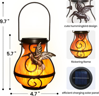 X-PREK 2 Pack Solar Lanterns Outdoor Waterproof Hummingbird Hanging Solar Lantern Flickering Flame