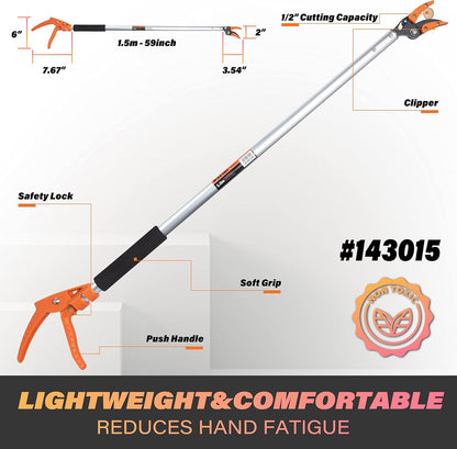 KSEIBI 143015 Long Reach Cut and Hold Bypass Pruner Max Cutting 5/16 inch (5.0 ft - 1.5 m)