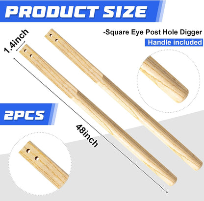 Zonon 2 Pcs Square Eye Post Hole Digger Handle Wood Post Hole Digger Replacement Handle, 48 Inches