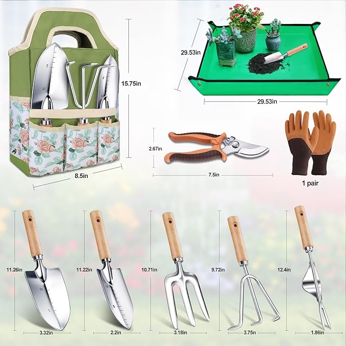 Kynup Gardening Tools, Garden Tools Set-9 Piece, Garden Hand Tool Kit with Cultivators, Thickened