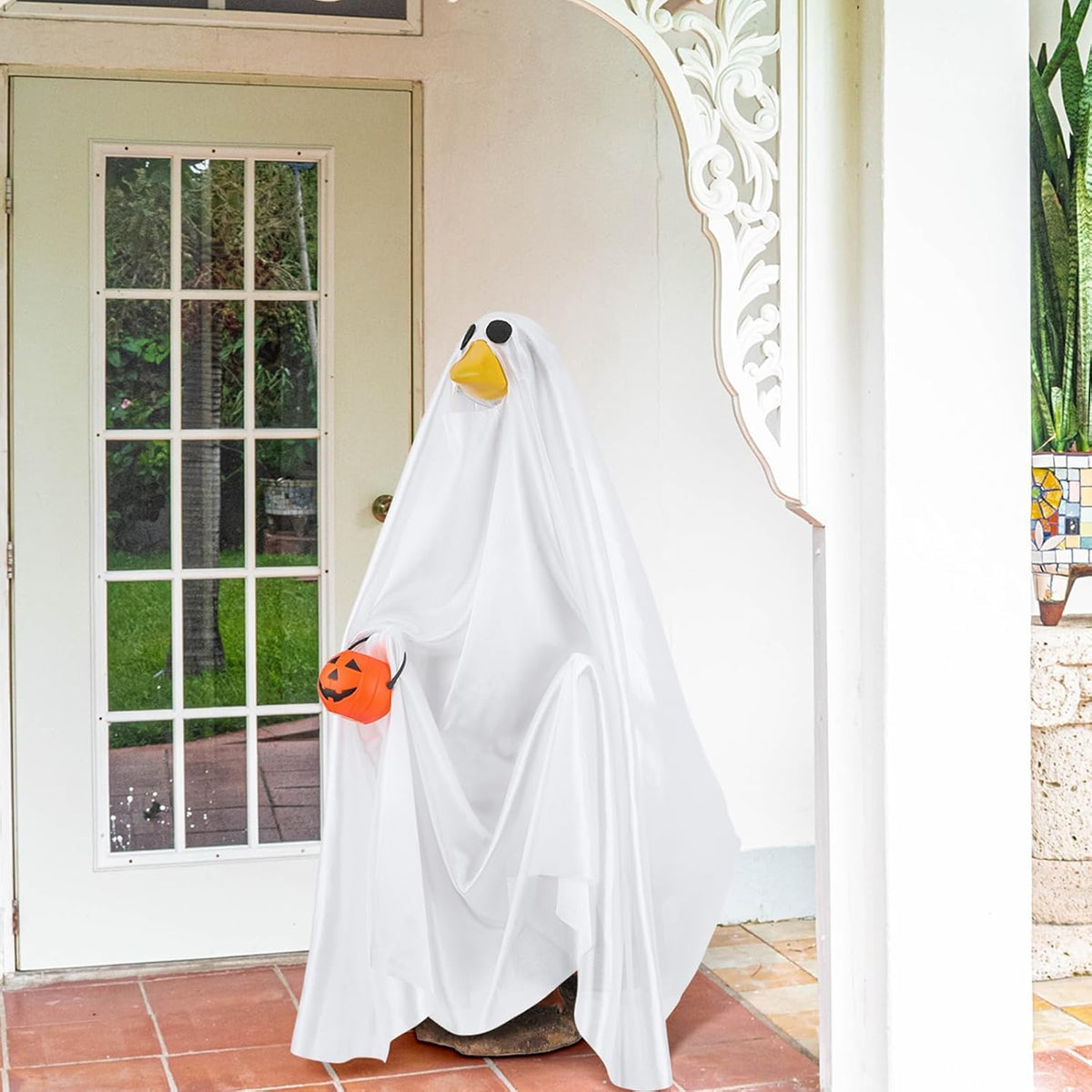 Halloween Goose Outfit Ghost Porch Outfits Yard Clothes Silly Lawn Shirt for 23'' Cement Plastic